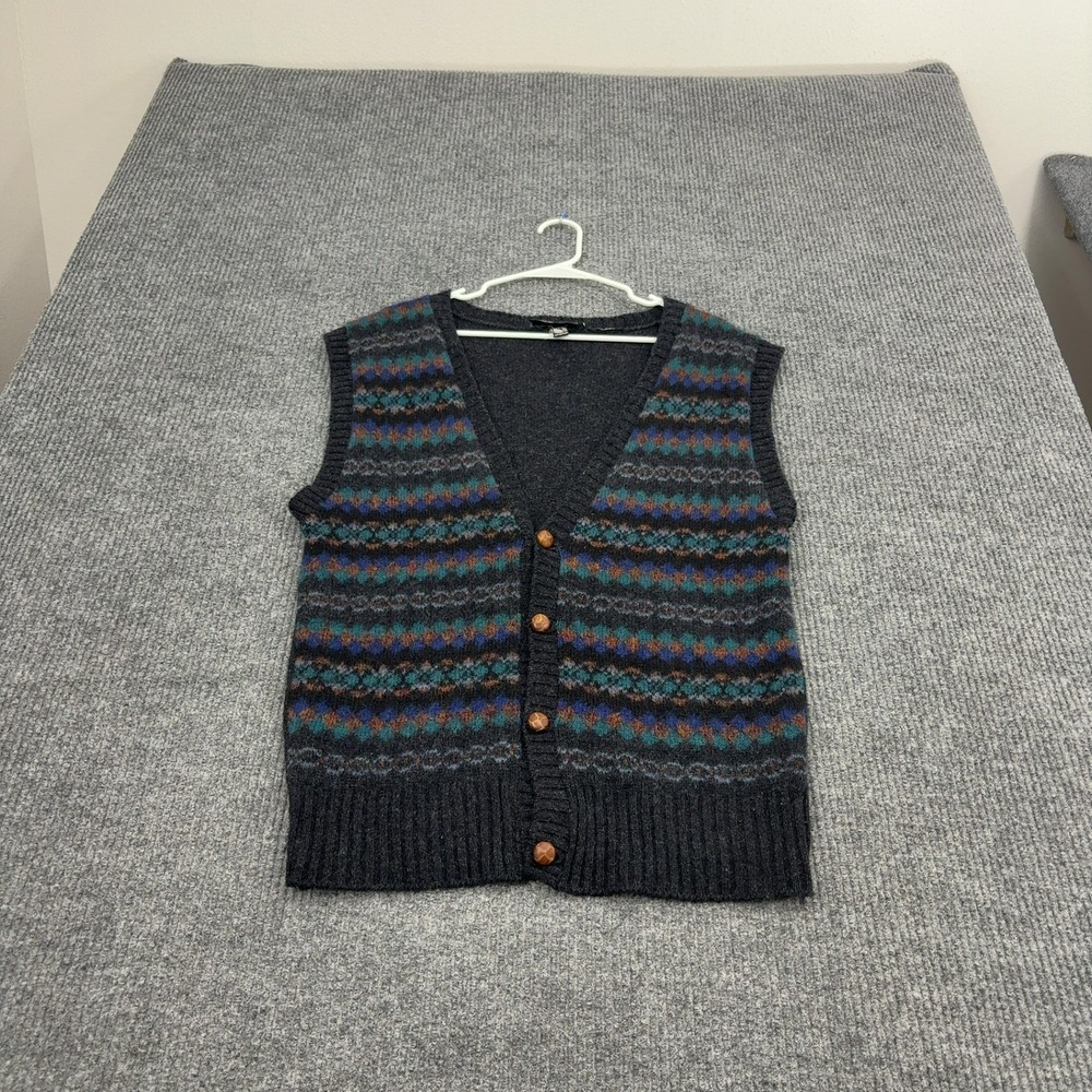 Vintage Christopher Hayes Sweater Vest Mens L Gray Wool Fair Isle Cardigan Retro
